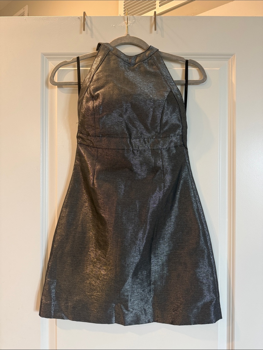 Vintage Y2K Ben Sherman Metallic Pewter Halter Mini Dress XS